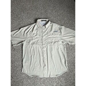 Men's Tan Columbia PFG Short Sleeve Button Up Shirt, Size Medium